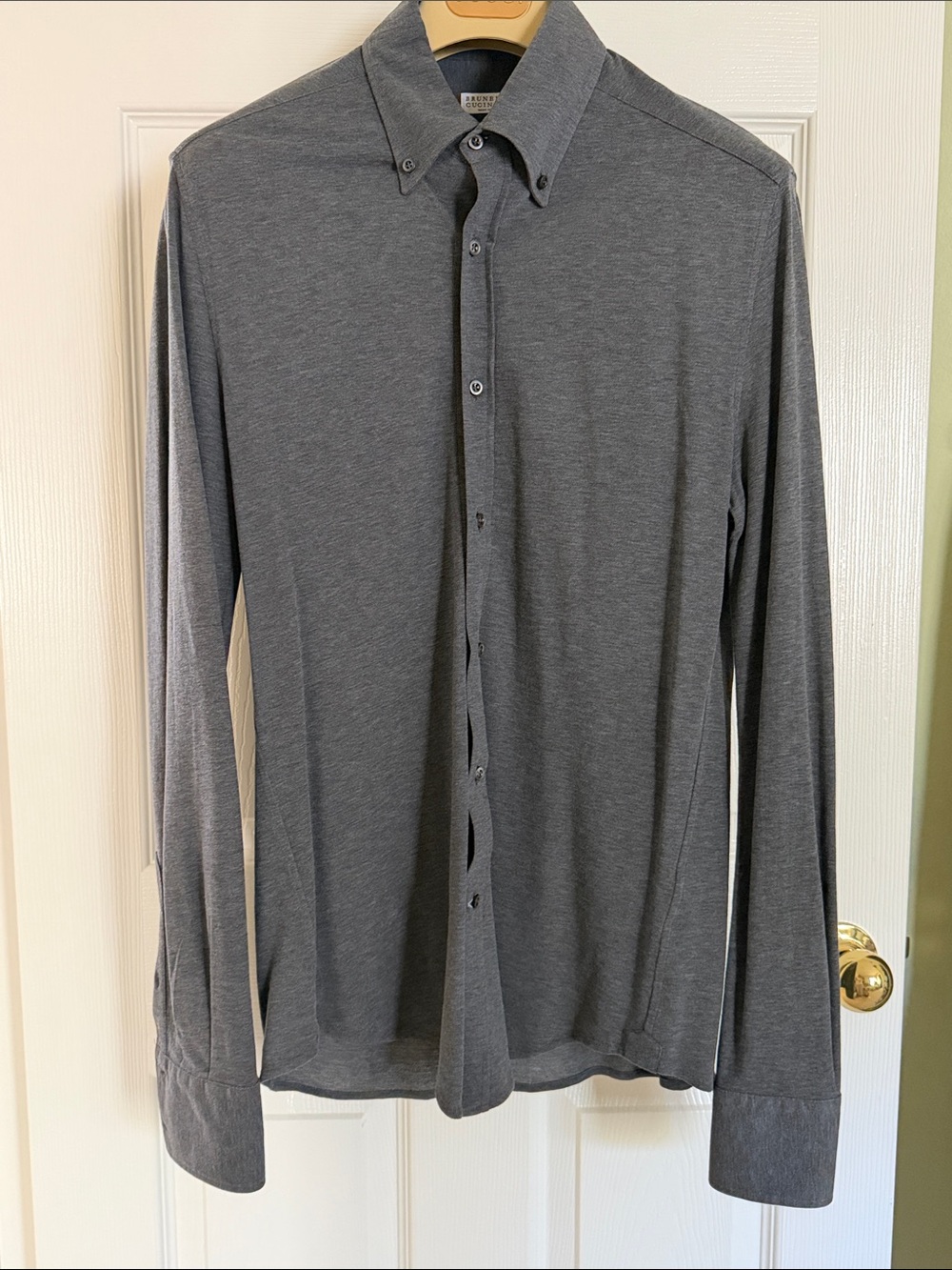 Brunello Cucinelli Men's Dark Gray Slim Fit cotton shirt